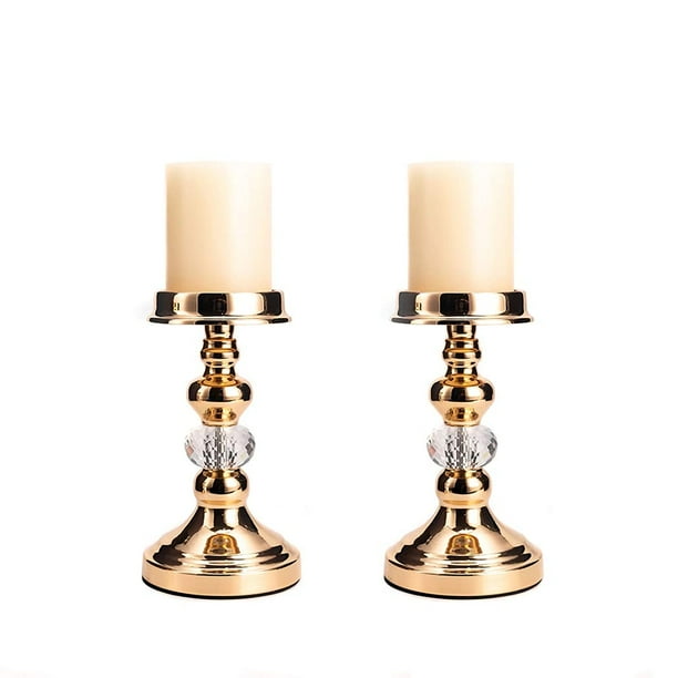 Iron Candlestick Holder Centerpiece for Home Decor Dining Table Pack of 2Pcs Party Vincidern 2PC Gold Pillar Votive Candle Holders for 3 Pillar or 3//4 Taper Candle